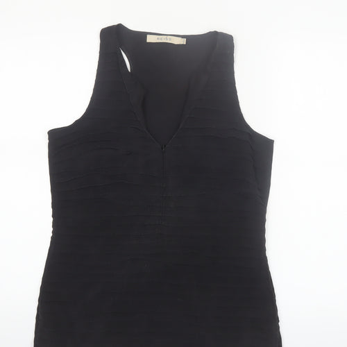 Reiss Women's Black Silk Blend Sleeveless V-Neck Tank Top UK 10