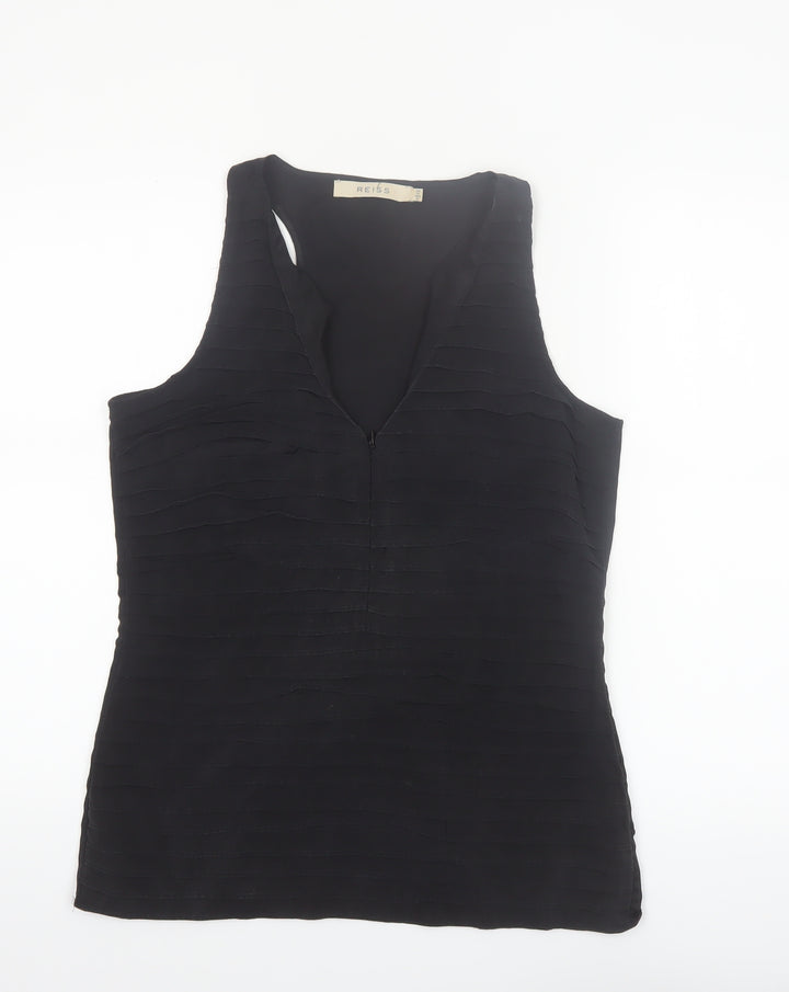 Reiss Women's Black Silk Blend Sleeveless V-Neck Tank Top UK 10
