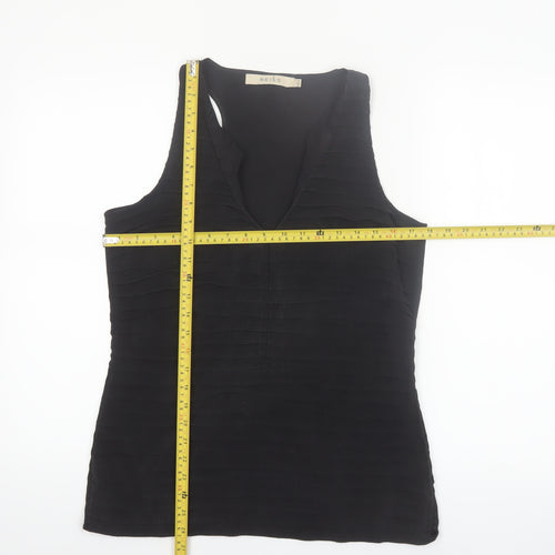 Reiss Women's Black Silk Blend Sleeveless V-Neck Tank Top UK 10