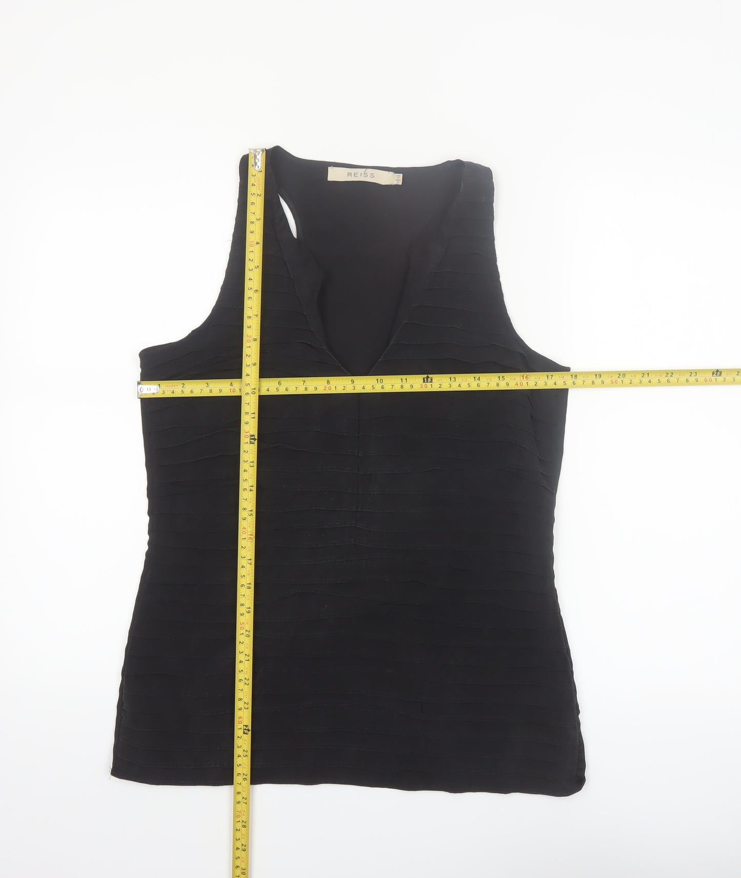 Reiss Women's Black Silk Blend Sleeveless V-Neck Tank Top UK 10