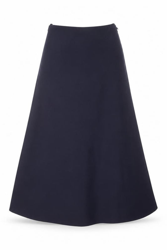 Front view of Stevensons Women's Blue Long A-Line Work Skirt, size 8