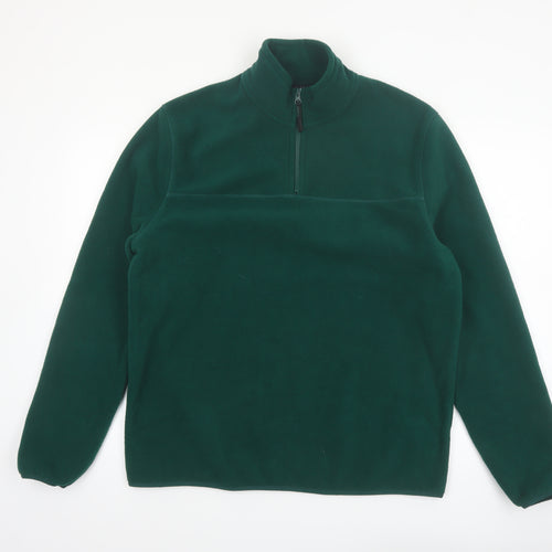 ASOS DESIGN Men's Green Fleece 1/4 Zip Pullover Sweatshirt L
