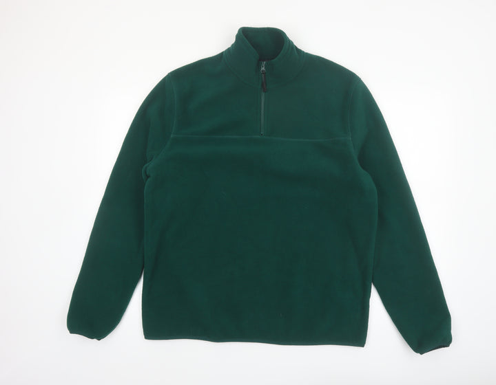 ASOS DESIGN Men's Green Fleece 1/4 Zip Pullover Sweatshirt L