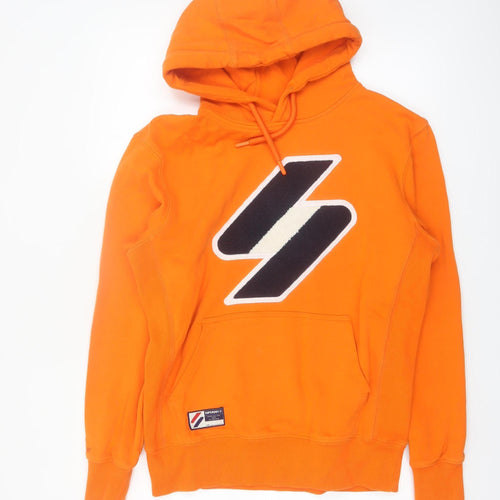 Superdry Men's Orange Pullover Hoodie Medium Graphic Logo Cotton
