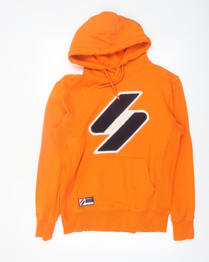 Superdry Men's Orange Pullover Hoodie Medium Graphic Logo Cotton