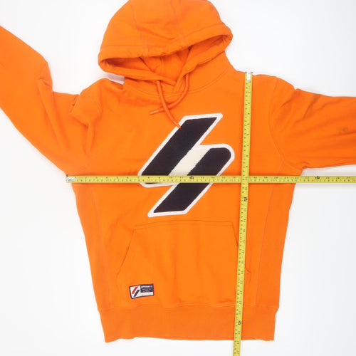 Superdry Men's Orange Pullover Hoodie Medium Graphic Logo Cotton