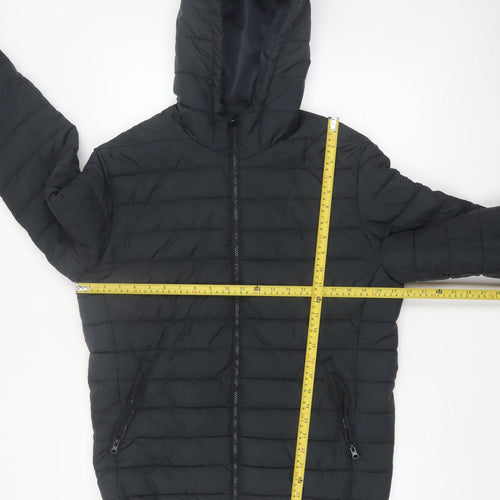 Jack & Jones Men's Black L Puffer Jacket Hooded Full Zip Polyester