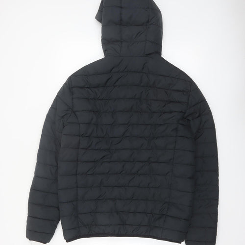Jack & Jones Men's Black L Puffer Jacket Hooded Full Zip Polyester