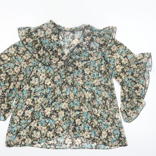 Zara Womens Multicoloured Floral Ruffle Chiffon Blouse XS