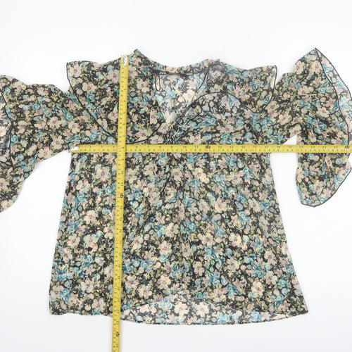 Zara Womens Multicoloured Floral Ruffle Chiffon Blouse XS