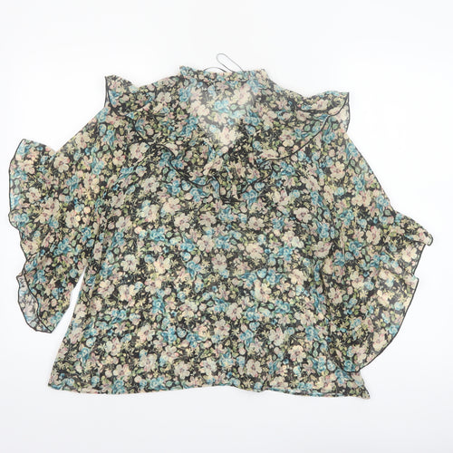 Zara Womens Multicoloured Floral Ruffle Chiffon Blouse XS