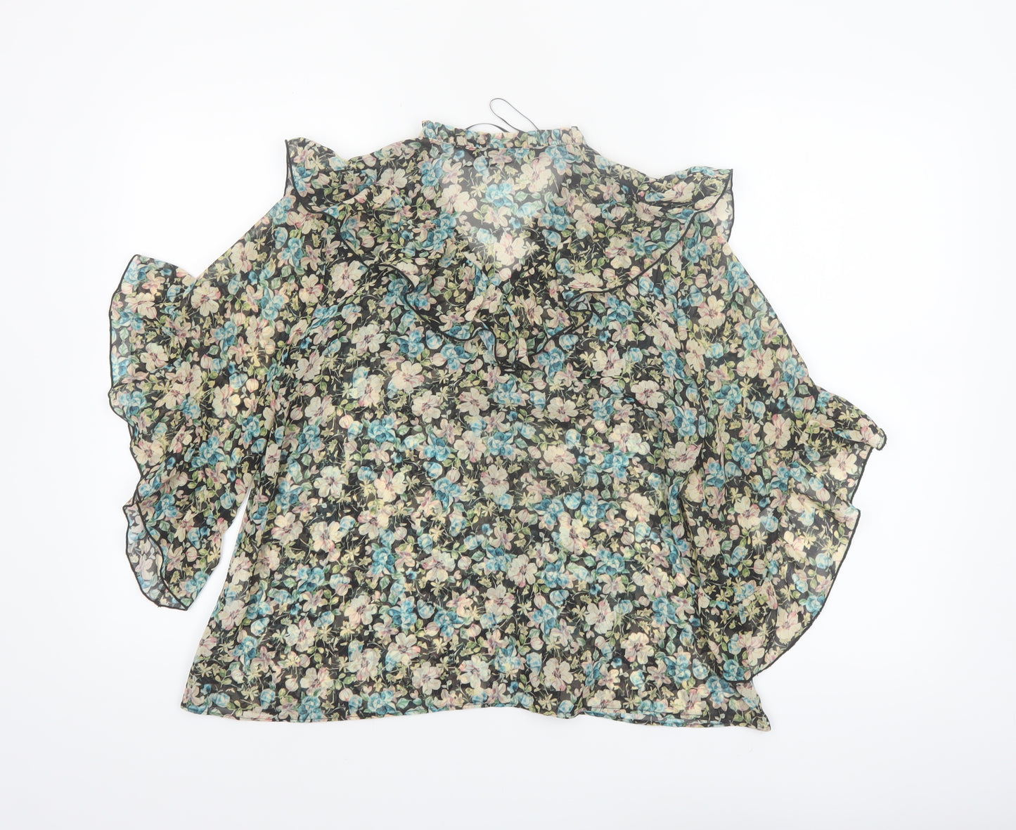 Zara Womens Multicoloured Floral Ruffle Chiffon Blouse XS