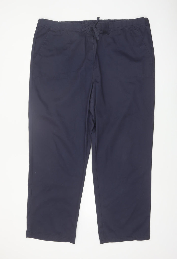Cotton Traders Women Navy Blue Size 22 Drawstring Cotton Trousers
