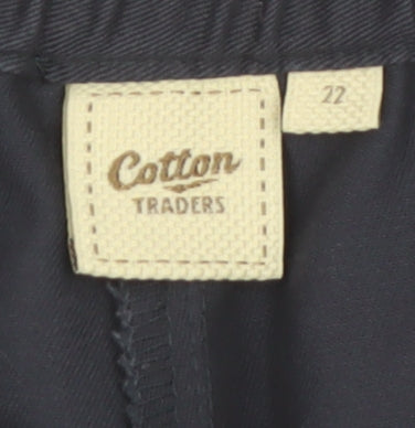 Cotton Traders Women Navy Blue Size 22 Drawstring Cotton Trousers
