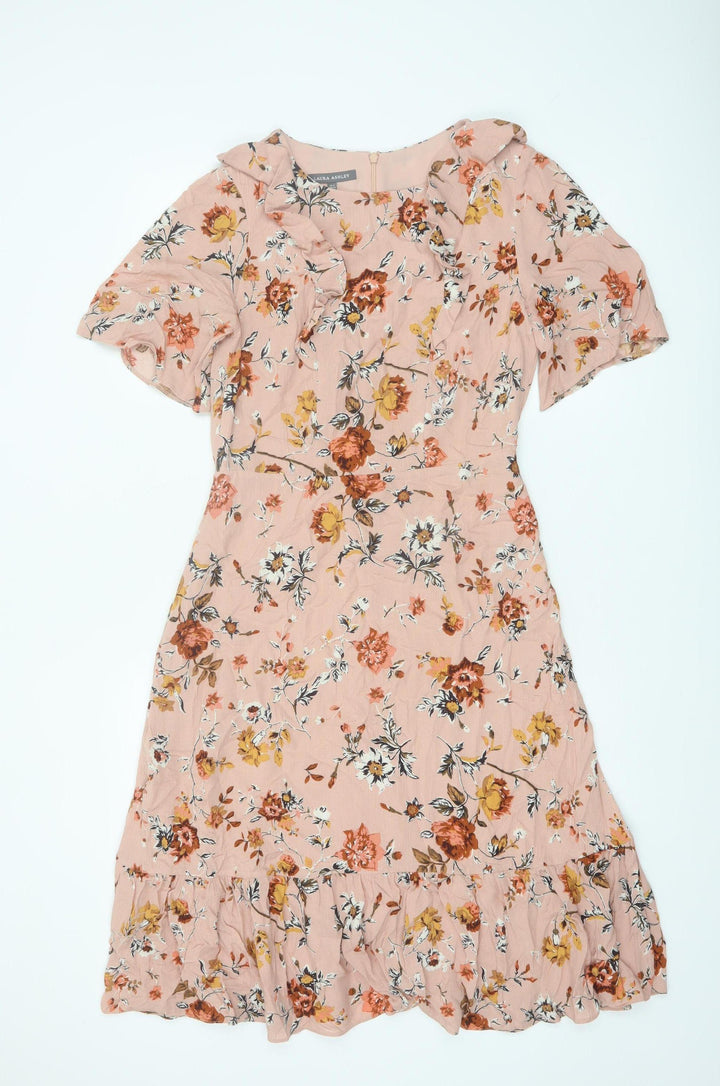 Laura Ashley Women's Pink Floral Fit & Flare Knee Length Dress UK 8