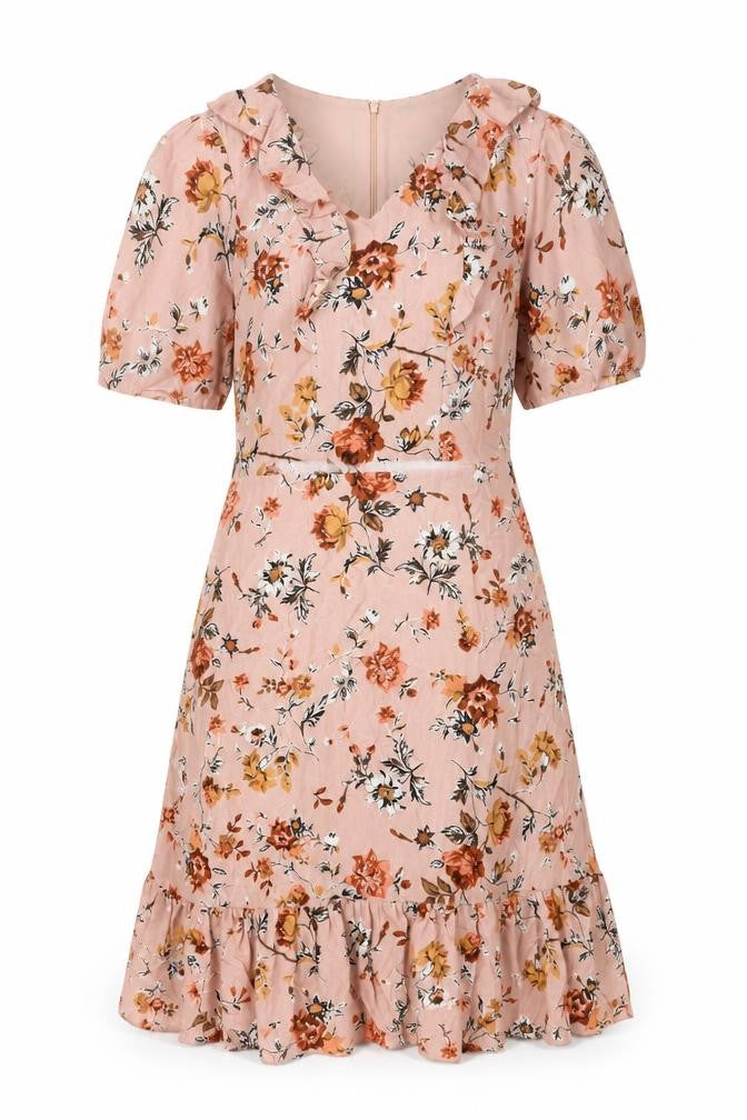 Laura Ashley Women's Pink Floral Fit & Flare Knee Length Dress UK 8