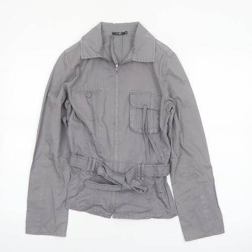 Autre Ton Womens Grey Cotton Utility Jacket Size 8 Belted Zip Up