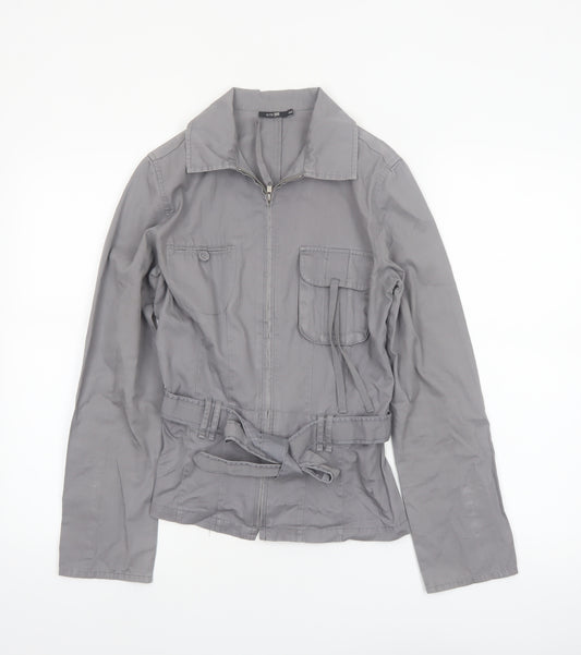 Autre Ton Womens Grey Cotton Utility Jacket Size 8 Belted Zip Up