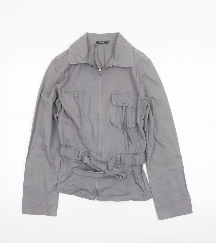 Autre Ton Womens Grey Cotton Utility Jacket Size 8 Belted Zip Up