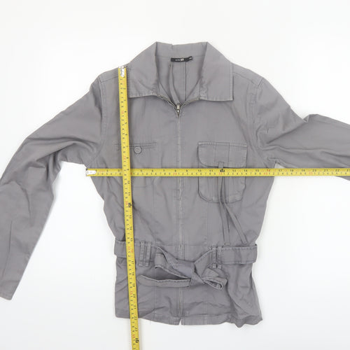 Autre Ton Womens Grey Cotton Utility Jacket Size 8 Belted Zip Up