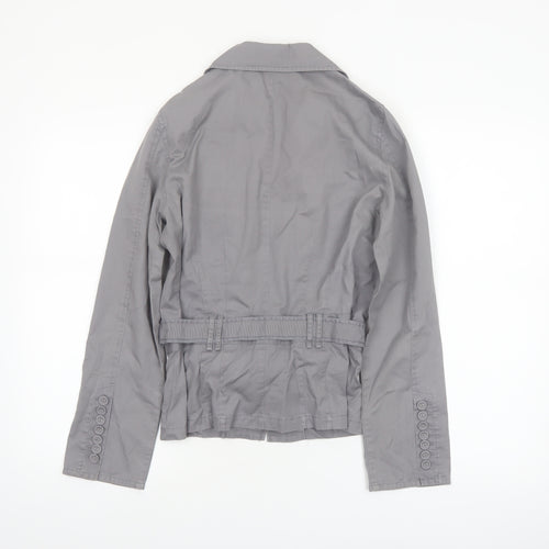 Autre Ton Womens Grey Cotton Utility Jacket Size 8 Belted Zip Up