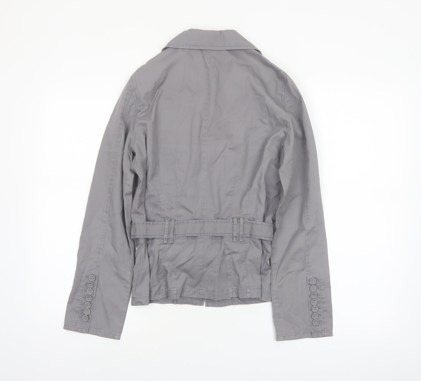 Autre Ton Womens Grey Cotton Utility Jacket Size 8 Belted Zip Up