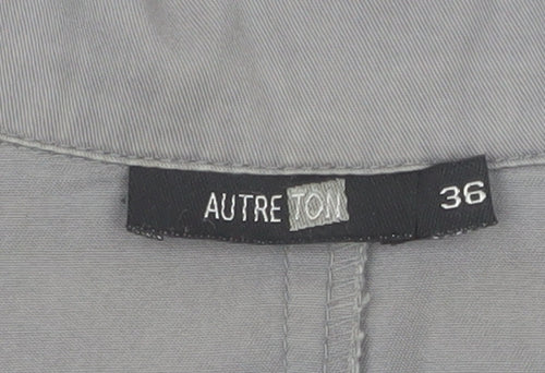 Autre Ton Womens Grey Cotton Utility Jacket Size 8 Belted Zip Up
