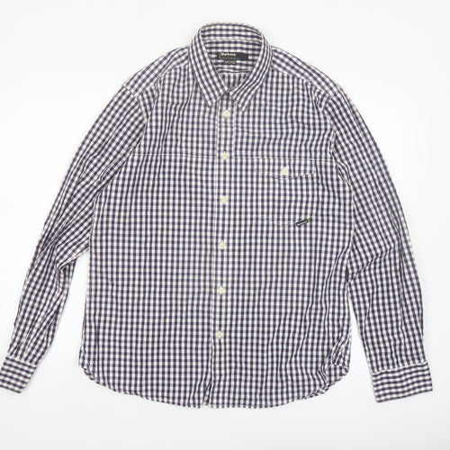 Barbour Men's Blue Check Long Sleeve Button-Up Cotton Shirt L