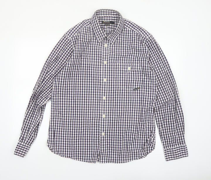 Barbour Men's Blue Check Long Sleeve Button-Up Cotton Shirt L