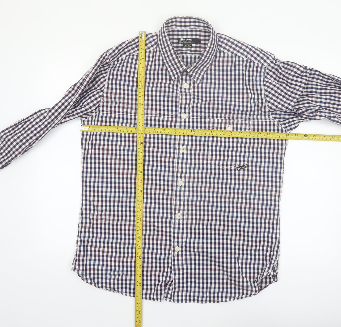 Barbour Men's Blue Check Long Sleeve Button-Up Cotton Shirt L
