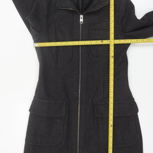 DKNY Jeans Women's Black Wool Mid-Length Zip Coat Size M