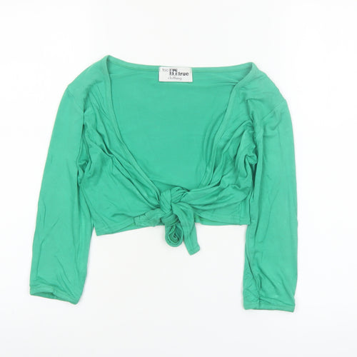 Too True Clothing Women's Green Cropped Tie Long Sleeve Blouse S