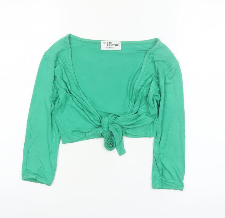Too True Clothing Women's Green Cropped Tie Long Sleeve Blouse S