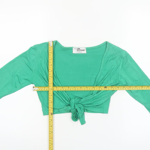 Too True Clothing Women's Green Cropped Tie Long Sleeve Blouse S