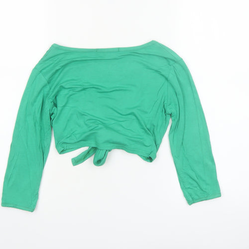 Too True Clothing Women's Green Cropped Tie Long Sleeve Blouse S