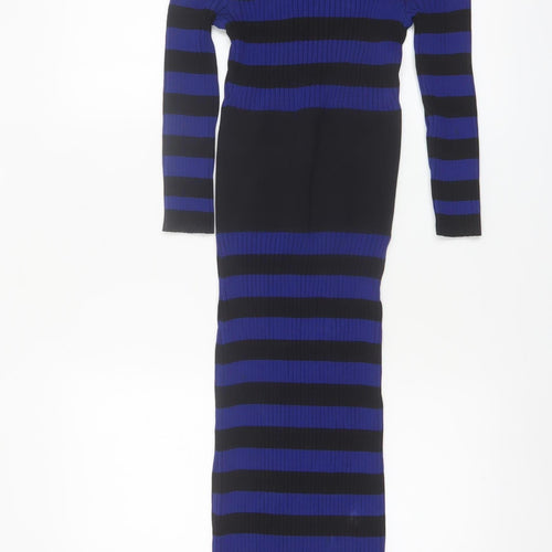 Gabrielle Union Women's Blue Black Striped Long Bodycon Dress Size S