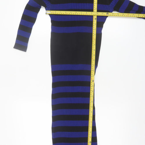 Gabrielle Union Women's Blue Black Striped Long Bodycon Dress Size S