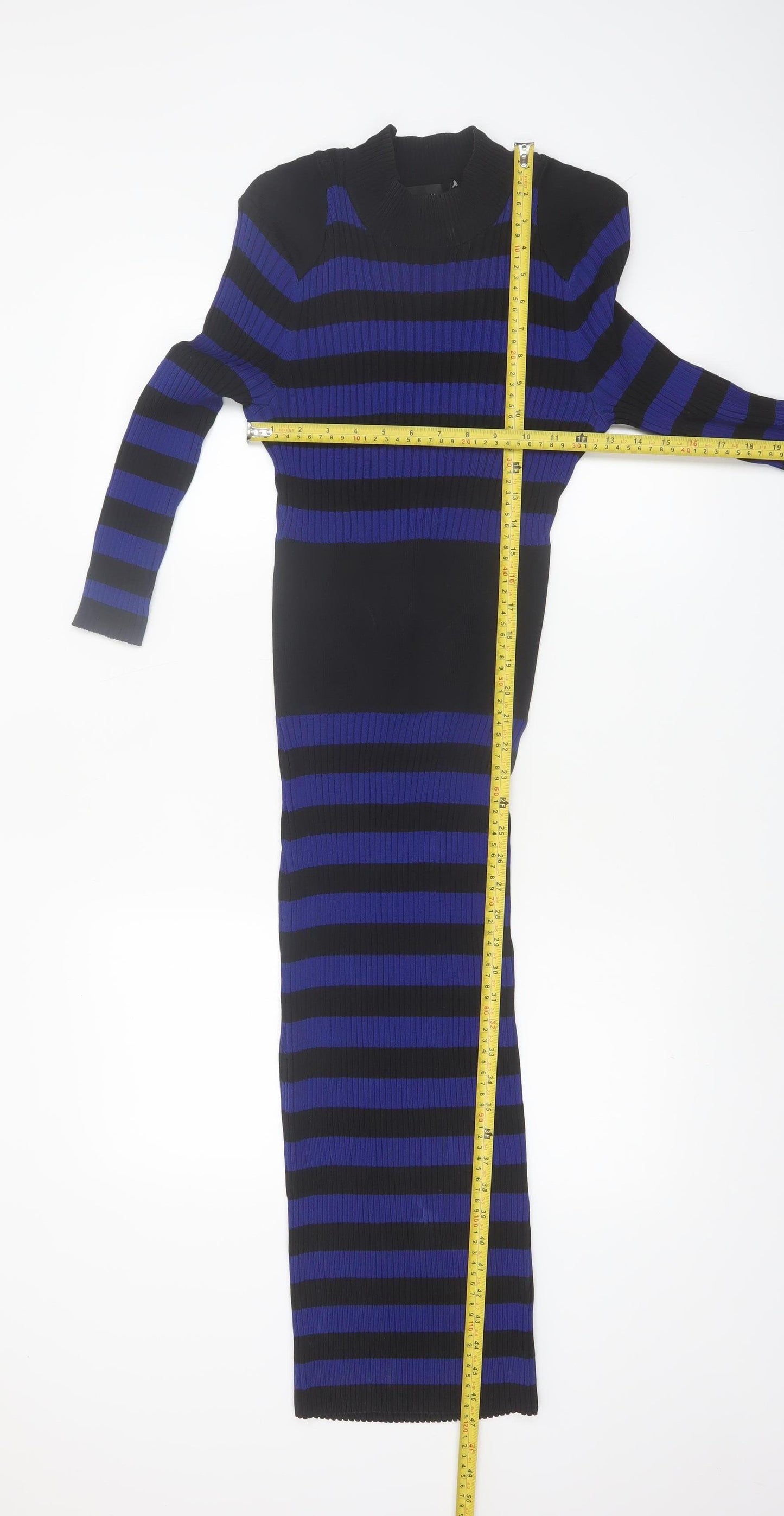 Gabrielle Union Women's Blue Black Striped Long Bodycon Dress Size S