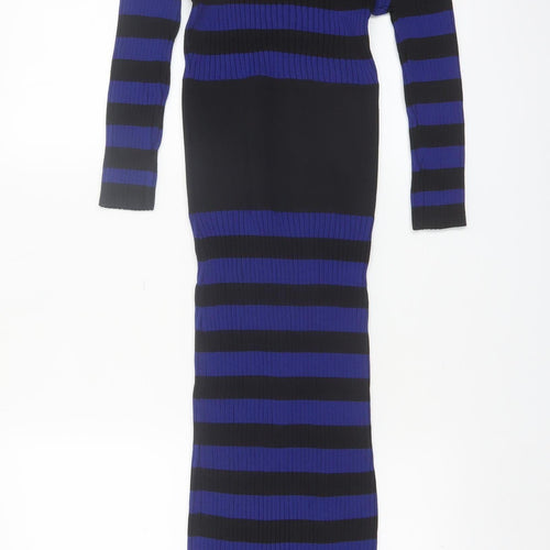 Gabrielle Union Women's Blue Black Striped Long Bodycon Dress Size S
