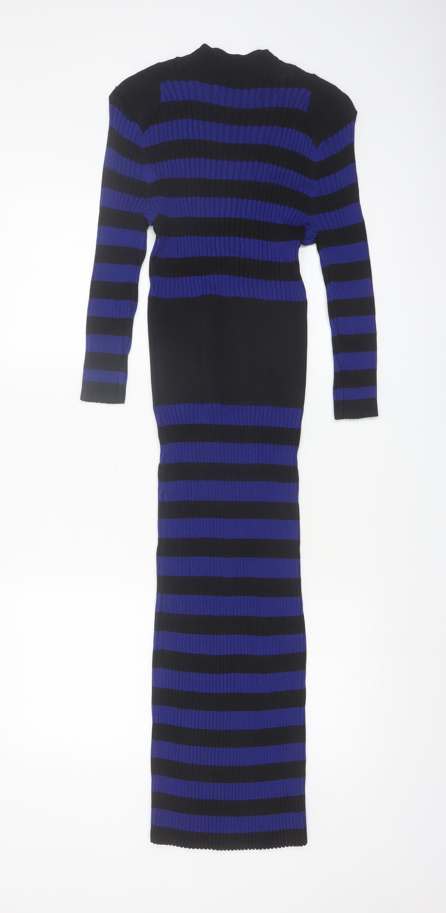 Gabrielle Union Women's Blue Black Striped Long Bodycon Dress Size S