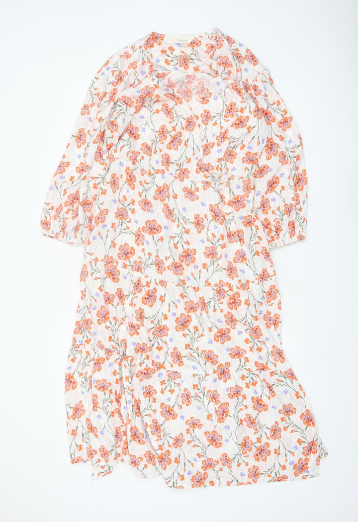 Marks and Spencer Per Una Women's Multicoloured Floral Midi A-Line Dress Size 6