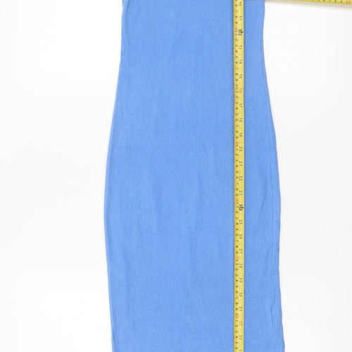 Zara Women Blue Ribbed Cotton Bodycon Midi Dress Size S