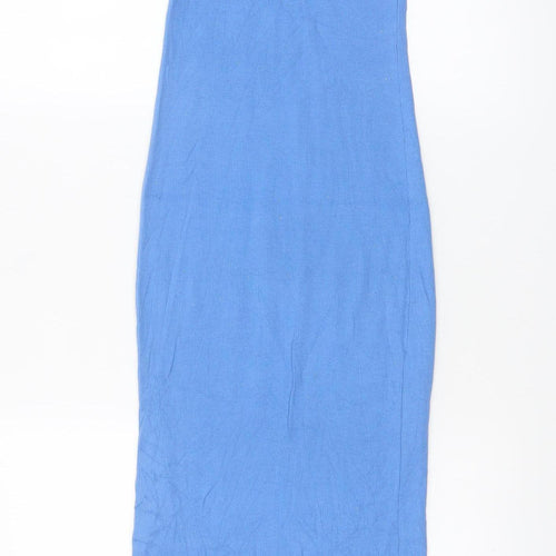 Zara Women Blue Ribbed Cotton Bodycon Midi Dress Size S