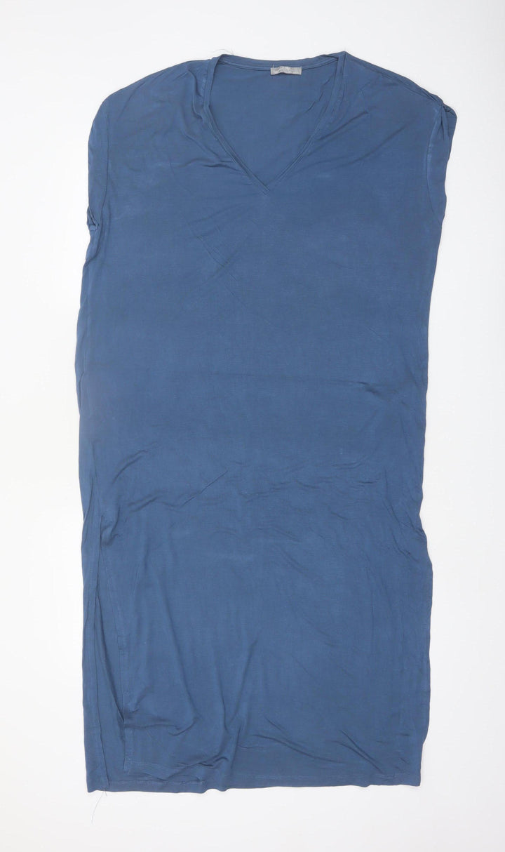 Zara Women Blue V-Neck Sleeveless Stretch T-Shirt Dress Size 12