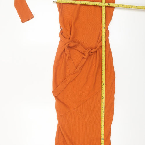River Island Women’s Orange Off Shoulder Midi Bodycon Dress Size 10