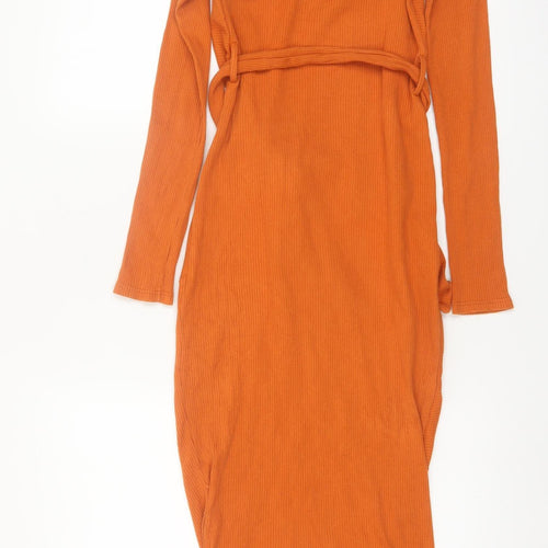 River Island Women’s Orange Off Shoulder Midi Bodycon Dress Size 10