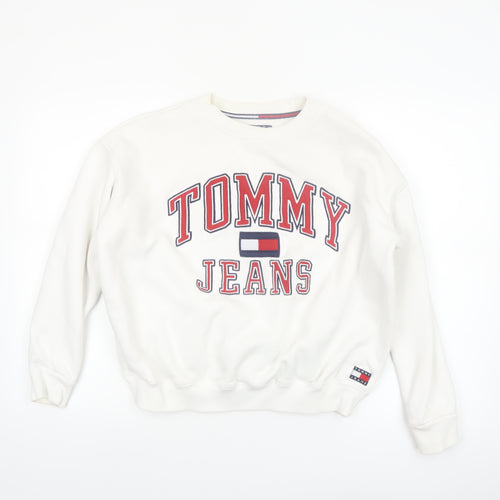 Tommy Jeans Women White XS Pullover Sweatshirt Cotton Crew Neck
