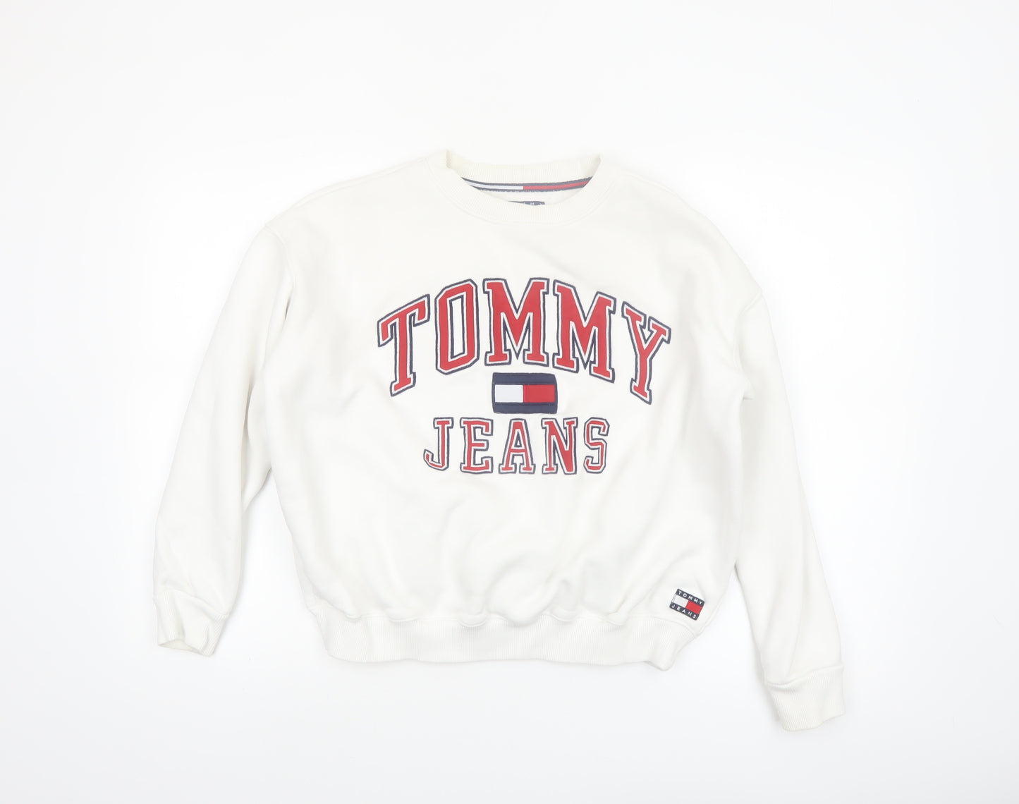 Tommy Jeans Women White XS Pullover Sweatshirt Cotton Crew Neck