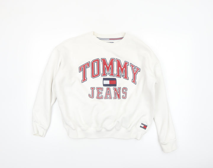 Tommy Jeans Women White XS Pullover Sweatshirt Cotton Crew Neck