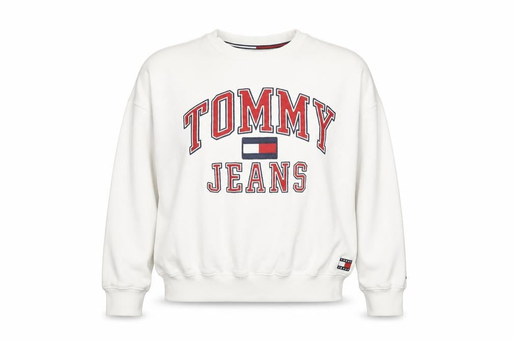 Front view of Tommy Jeans Women White XS Pullover Sweatshirt Cotton Crew Neck